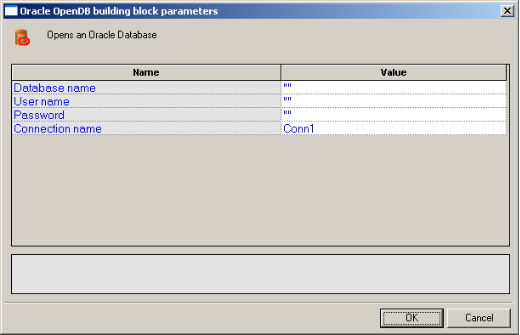 Oracle OpenDB Building Block Parameters Dialog Box