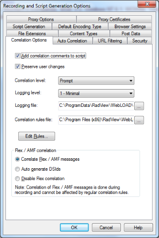 Correlation Options Tab