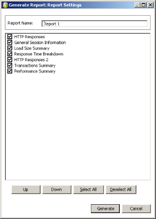generate report settings
