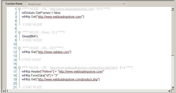 JavaScript Code added to WebLOAD Recorder Protocol Block Header
