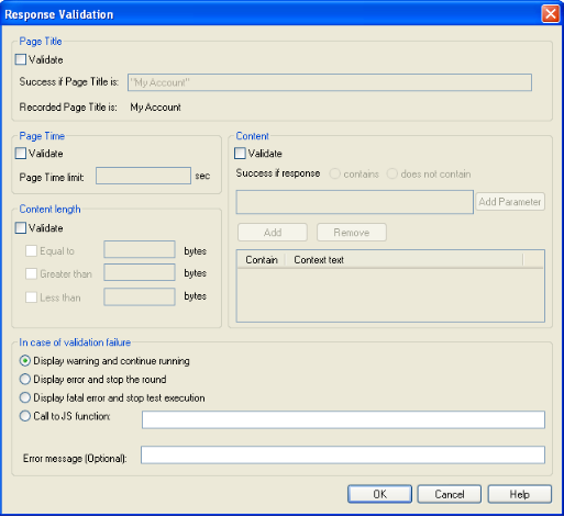 Response Validation Dialog Box
