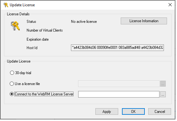 Update License Dialog Box – WebRM Server Installation