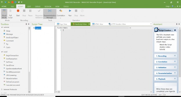 WebLOAD Recorder Main Window in Editing Mode