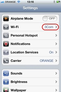 Accessing Wi-Fi iPhone Settings