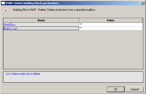 IMAP-Delete Building Block Parameters Dialog Box