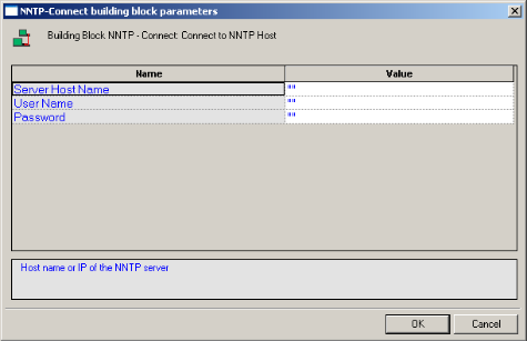 NNTP-Connect Building Block Parameters Dialog Box