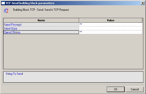 TCP-Send Building Block Parameters Dialog Box