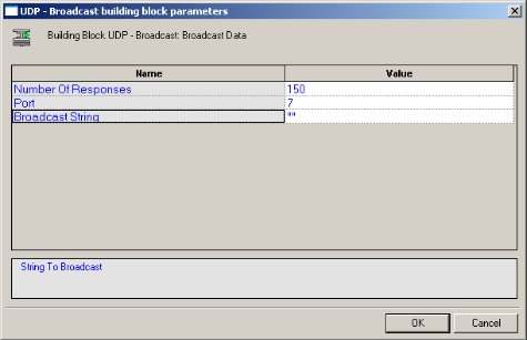 UDP-Broadcast Building Block Parameters Dialog Box