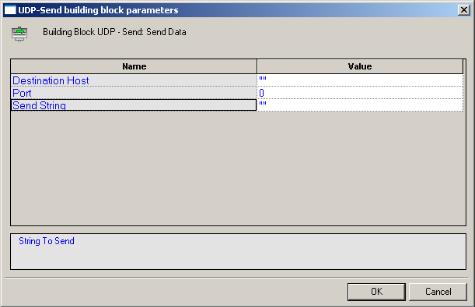 UDP-Send Building Block Parameters Dialog Box