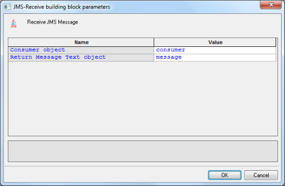 JMS-Receive Building Block Parameters Dialog Box