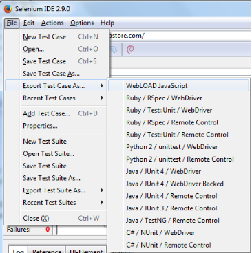 Exporting Selenium Script to WebLOAD JavaScript Format