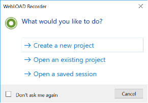 WebLOAD Recorder Dialog Box