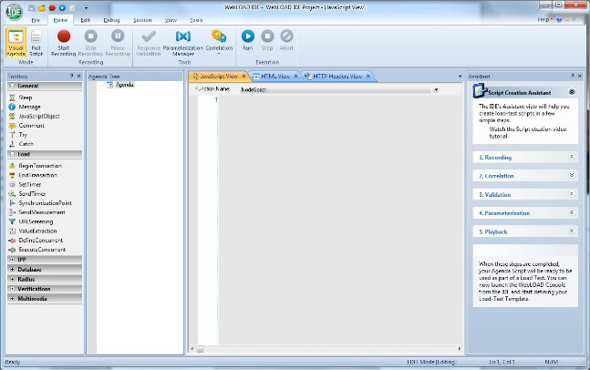 WebLOAD Recorder Main Window in Editing Mode