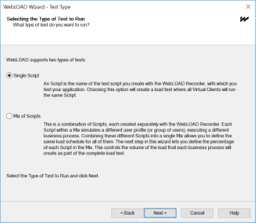 Test Type Selection Dialog Box