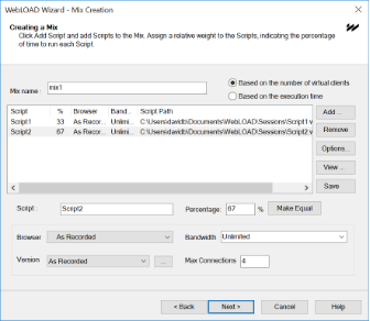 Mix Creation Dialog Box