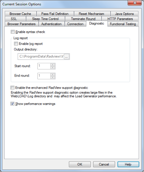 Current Session Options Diagnostic Tab