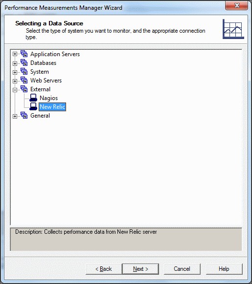 Selecting New Relic in Data Source Screen