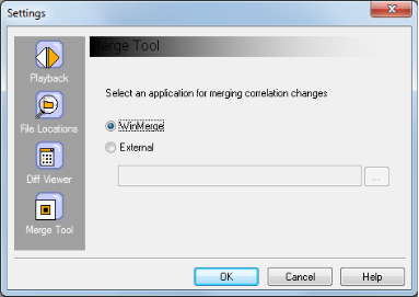 Settings Dialog Box with Merge Tool Options