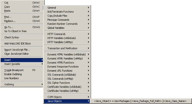 Insert Java Options Menu