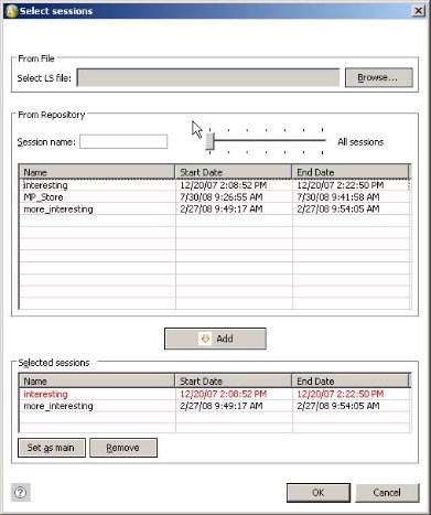Select Sessions window