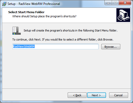 WebRM Installation Wizard – Select Start Menu Folder