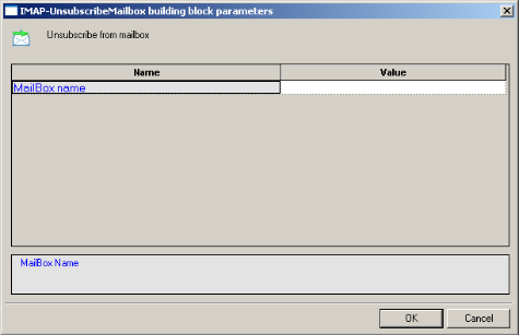 IMA-UnsubscribeMailbox Building Block Parameters Dialog Box