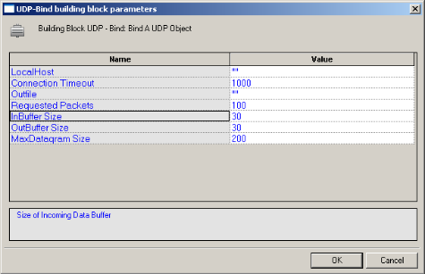 UDP-Bind Building Block Parameters Dialog Box