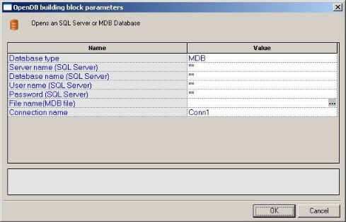 OpenDB Building Block Parameters Dialog Box