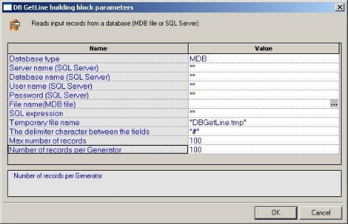 DB GetLine Building Block Parameters Dialog Box