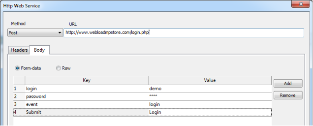 Defining Web Service Body using Form-data