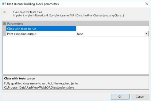 JUnit Runner Building Block Parameters Dialog Box