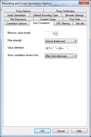 Auto Correlation Options Tab
