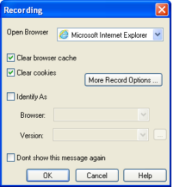 WebLOAD Recorder Recording Dialog Box