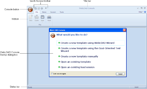 Console Startup Dialog Box
