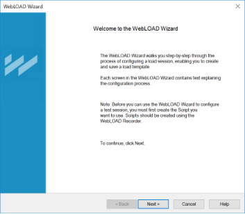 WebLOAD Wizard Welcome Dialog Box