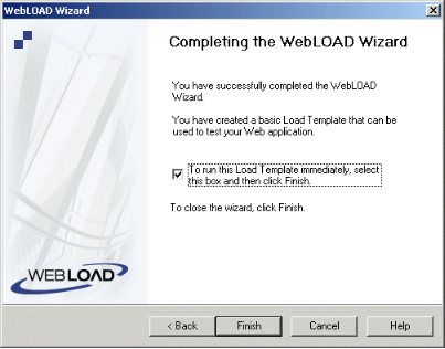 Completing the WebLOAD Wizard Dialog Box