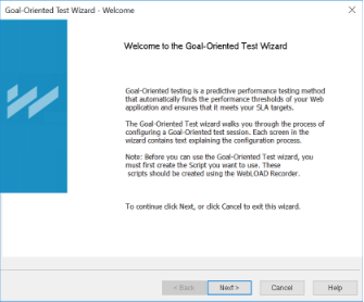 Goal-Oriented Test Wizard Welcome Dialog Box