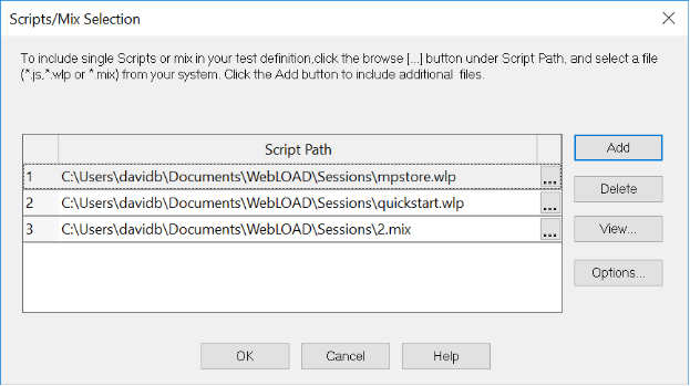 Script/Mix Selection Dialog Box