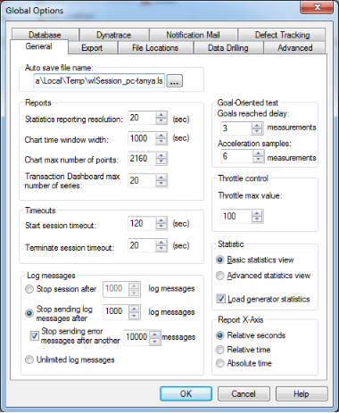 Global Options Dialog Box