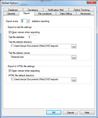 Global Options Export Tab