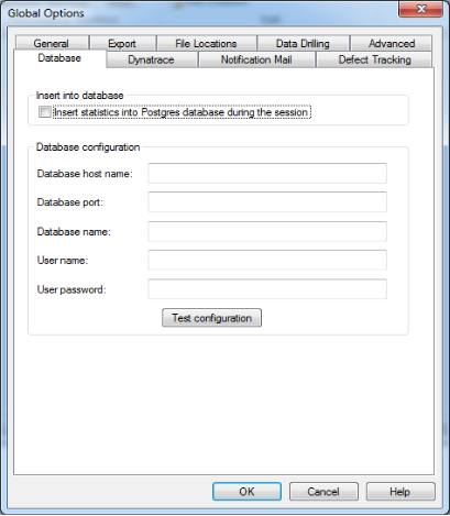 Global Options Database Tab