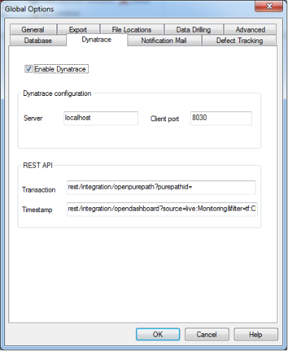 Global Options Dynatrace Tab