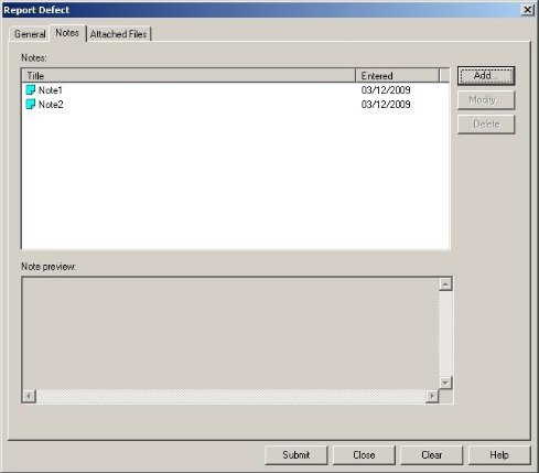 Report Defect – Notes Tab