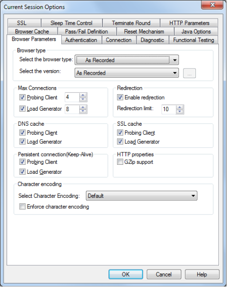 Current Session Options Browser Parameters Tab