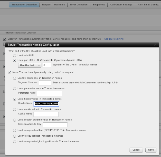 Servlet Transaction Naming Configuration Window