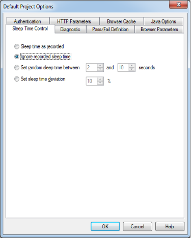 Default Project Option Dialog Box