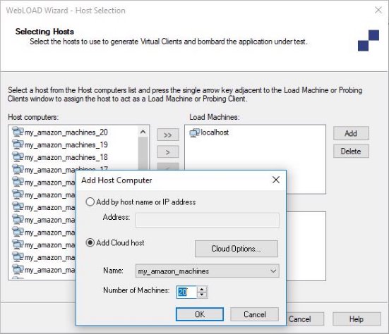 Defining cloud host computers in WebLOAD Console
