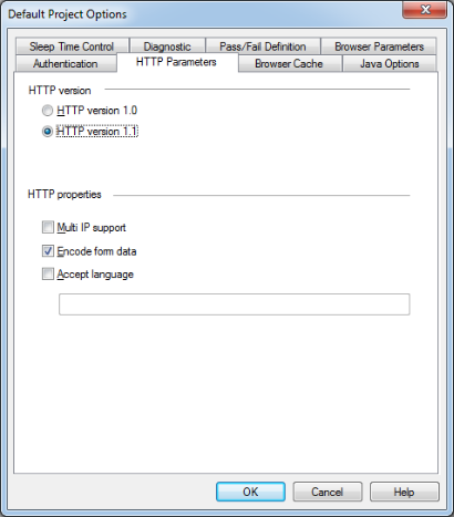 HTTP Parameters Dialog Box