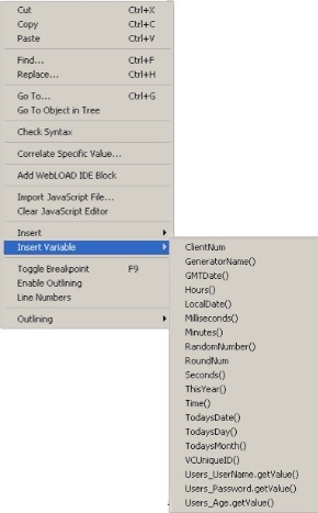 Insert Variable Menu