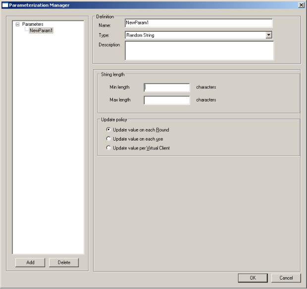 Parameterization Manager – Random String Dialog Box